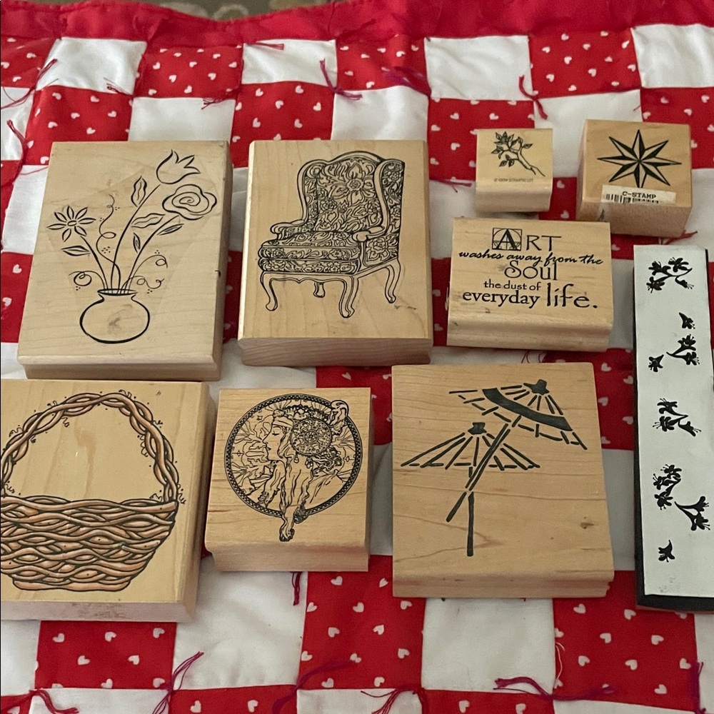 Decorative Rubber Stamp Set - Natural Wood Variety of Themes Preowned